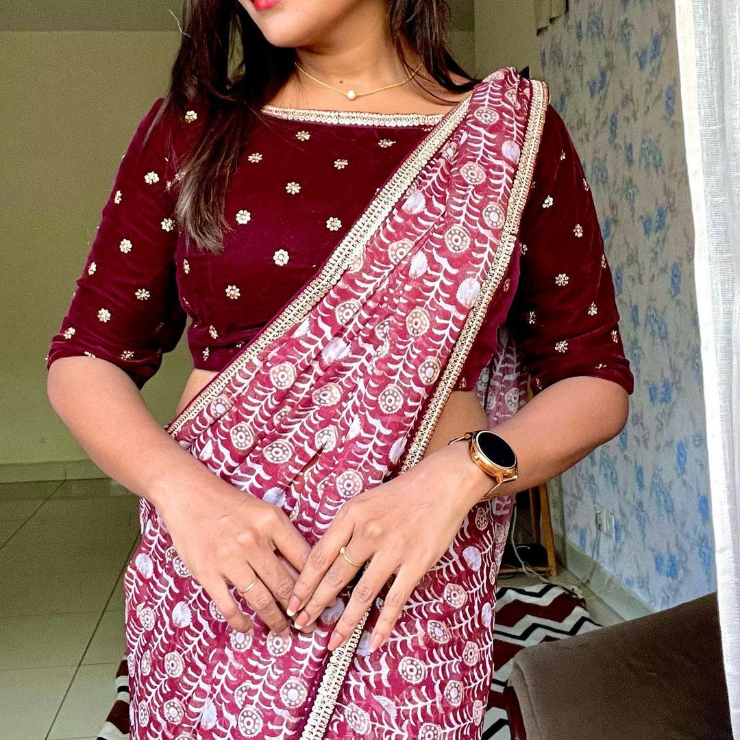 Maroon Blossom Beauty – Handcrafted embroidered blouse