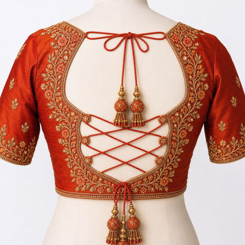Designer Back Neck – Intricate dori work blouse